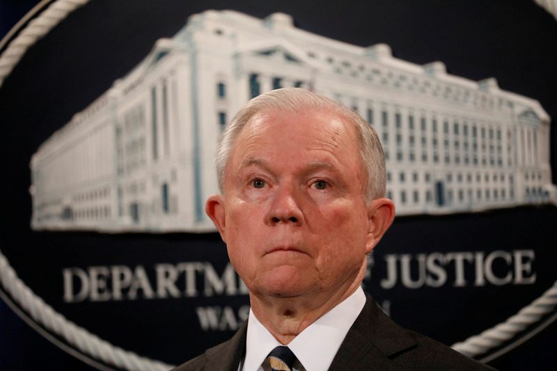 U.S. Attorney General Jeff Sessions looks during a news conference announcing the outcome of the national health care fraud takedown at the Justice Department in Washington